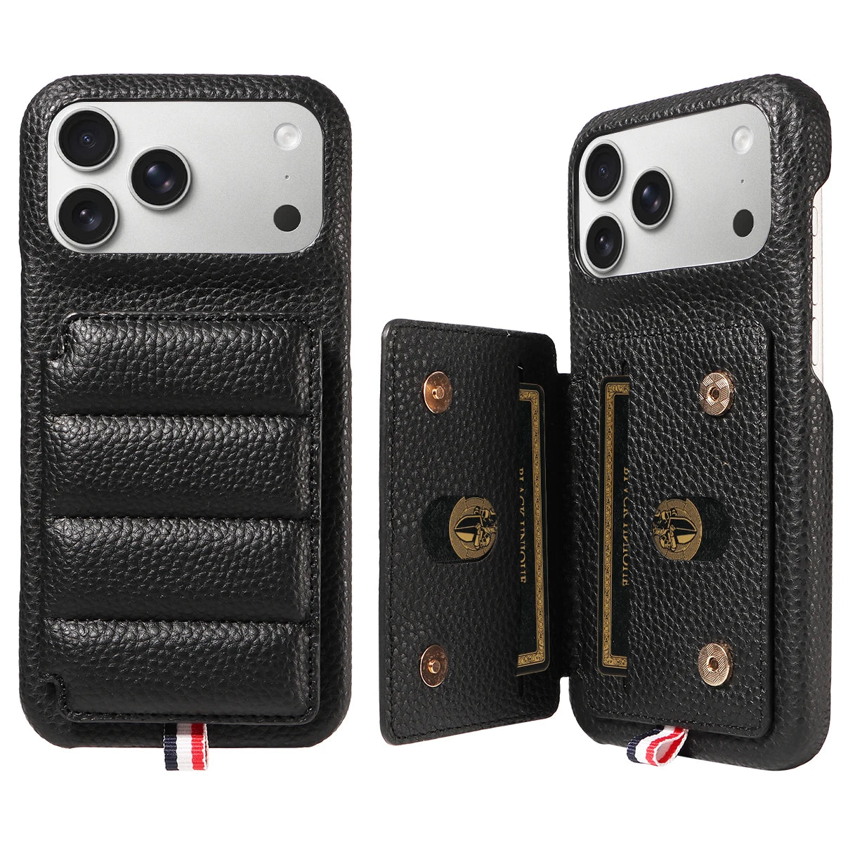 カード収納付き iPhoneケース|キルティング レザー風デザイン・ロングストラップ付き #240528