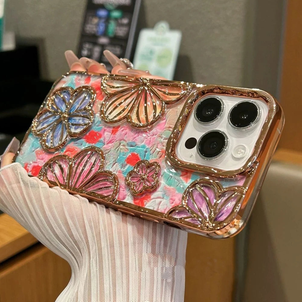 【クリスタルフラワー】立体エンボス フラワーデザイン スマホケース|iPhone対応