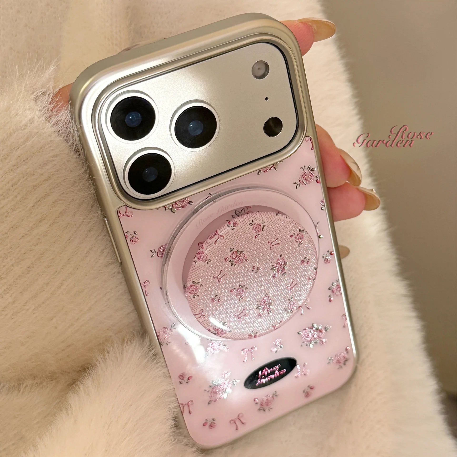 フラワーケース　ヴィンテージ　3B6S ヴィンテージフラワー Magnet内蔵 iPhoneケース｜小花柄ピンク