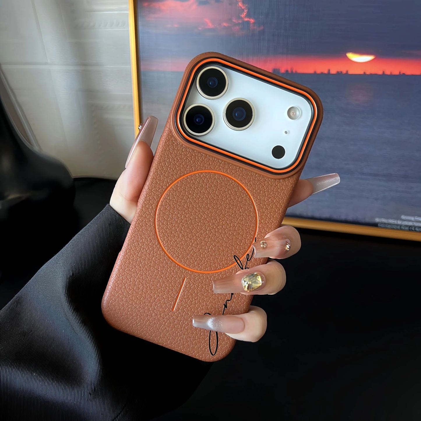 【カスタムシリーズ】Magnet内蔵 名入れ 高級レザー調 スマホケース|iPhone対応 #240715