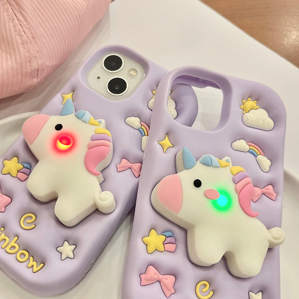 【アニマルシリーズ】立体レインボーユニコーン かわいい3Dデザイン スマホケース|iPhone対応 #251006