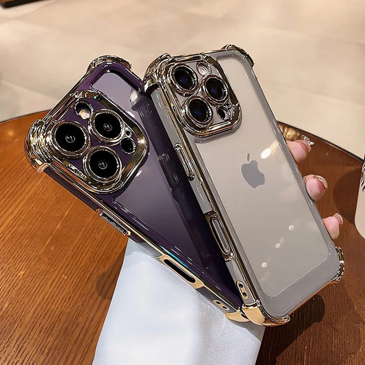 透明感×高級感 ゴールドフレーム iPhoneケース| 耐衝撃 レンズ保護 #260001