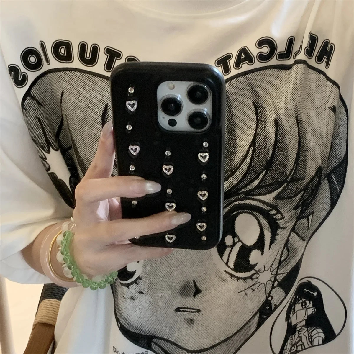 【立体パールフラワー】ジュエリー ハート スマホケース|iPhone対応 #250808