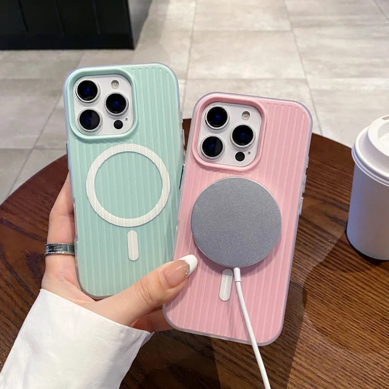 【ワイヤレス充電対応シリーズ】パステルカラー スーツケース風 凹凸デザイン スマホケース|iPhone対応 #250902