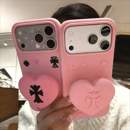 ハート×クロスモチーフ グリップスタンド付き iPhoneケース|シリコン素材・立体デザイン #240525
