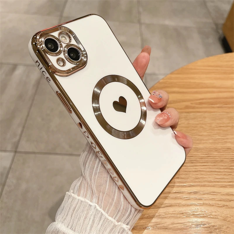 【ハートシリーズ】ゴールドフレーム&ハートデザイン 高級感おしゃれスマホケース|iPhone対応 #251112