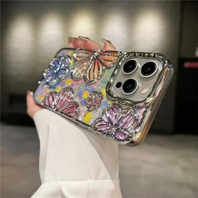【クリスタルフラワー】立体エンボス フラワーデザイン スマホケース|iPhone対応