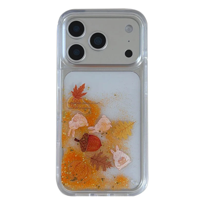 【流れるシリーズ】どんぐり もみじ 秋モチーフ きらきらラメ グリッター クリアスマホケース|iPhone対応 #241018