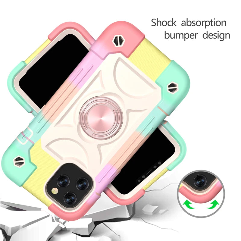 【耐衝撃カラフルリング付きスマホケース】スタンド機能付き|iPhone対応 #250810