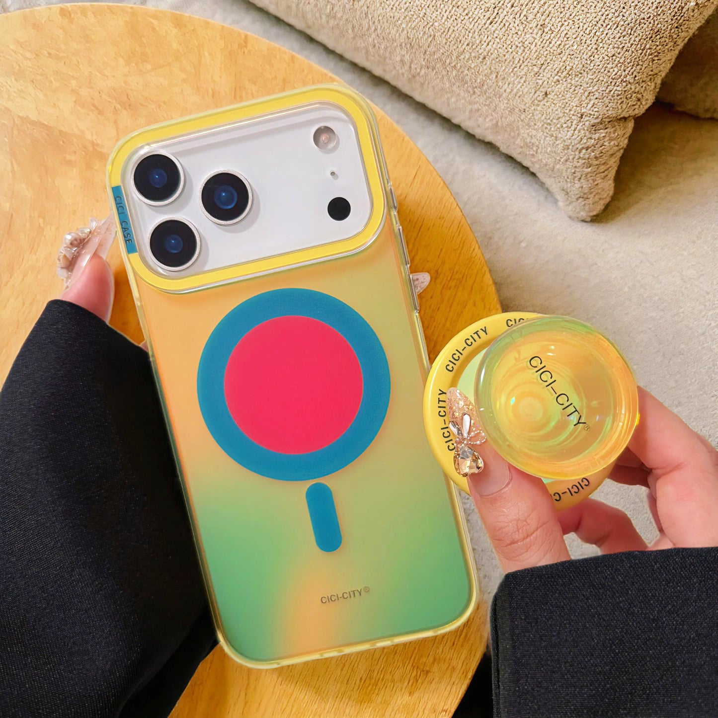【MagSafe対応】ネオン グラデーションカラー TPU 耐衝撃 おしゃれ ビビッドカラー ポップソケット付き スマホケース|iPhone対応 #251230