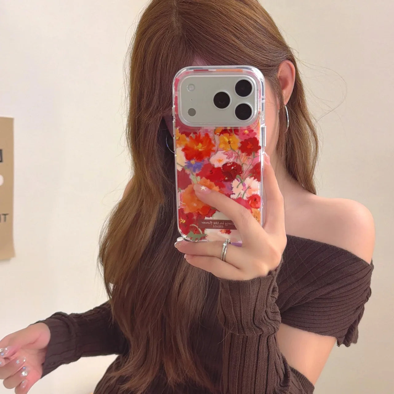 【フラワーアートクリア】油絵風 花柄 ブーケデザイン スマホケース|iPhone対応 #250211