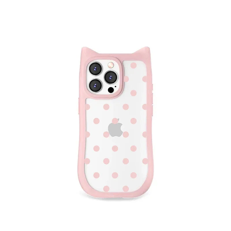 【猫耳シリーズ】ハートドット クリア iPhoneケース|水玉 クリアケース #240220