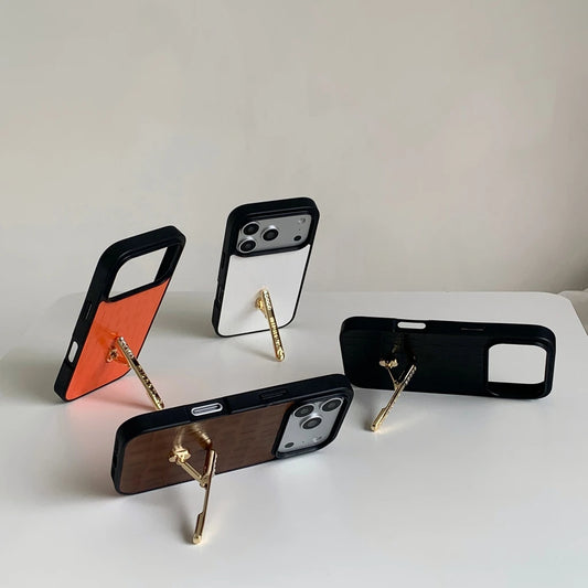 レザー調 キラキラスタンドグリップ付き iPhoneケース|高級感デザイン #231224