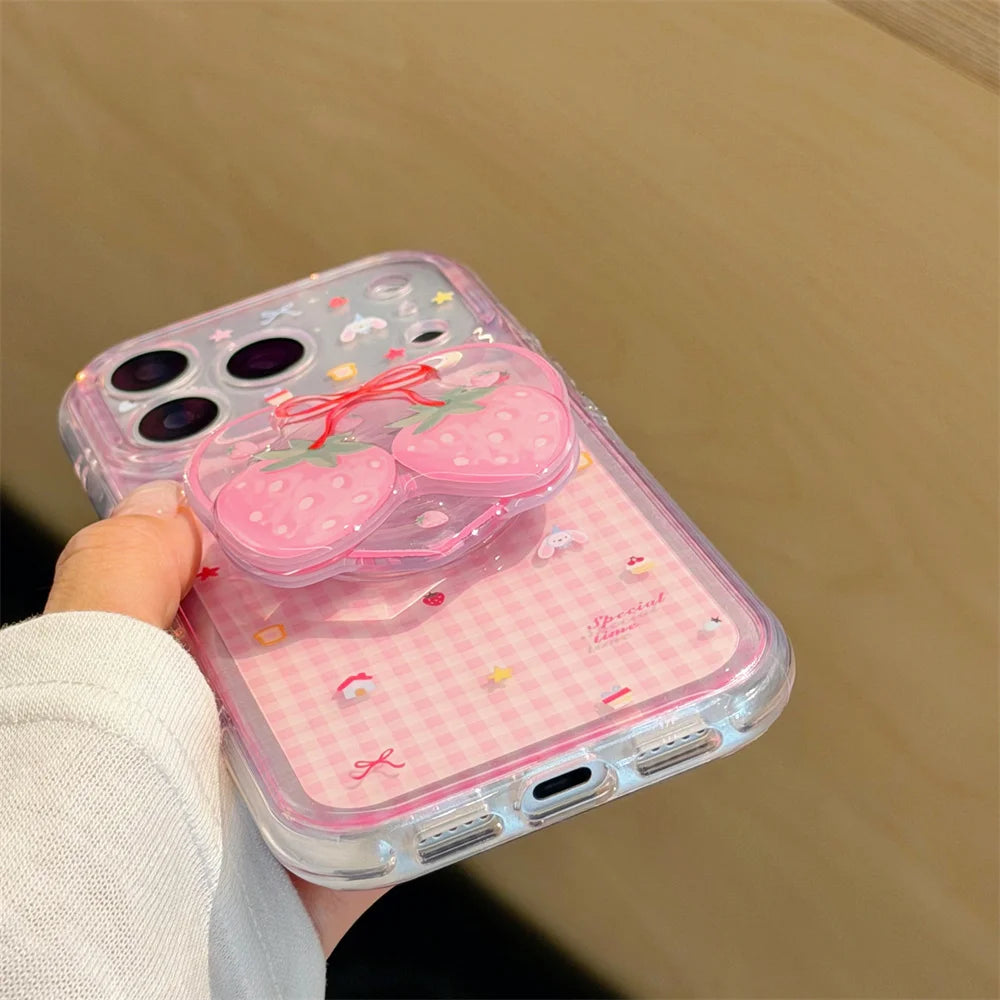 いちごグリップ ギンガムチェック ピンク iPhoneケース|ガーリー #260048