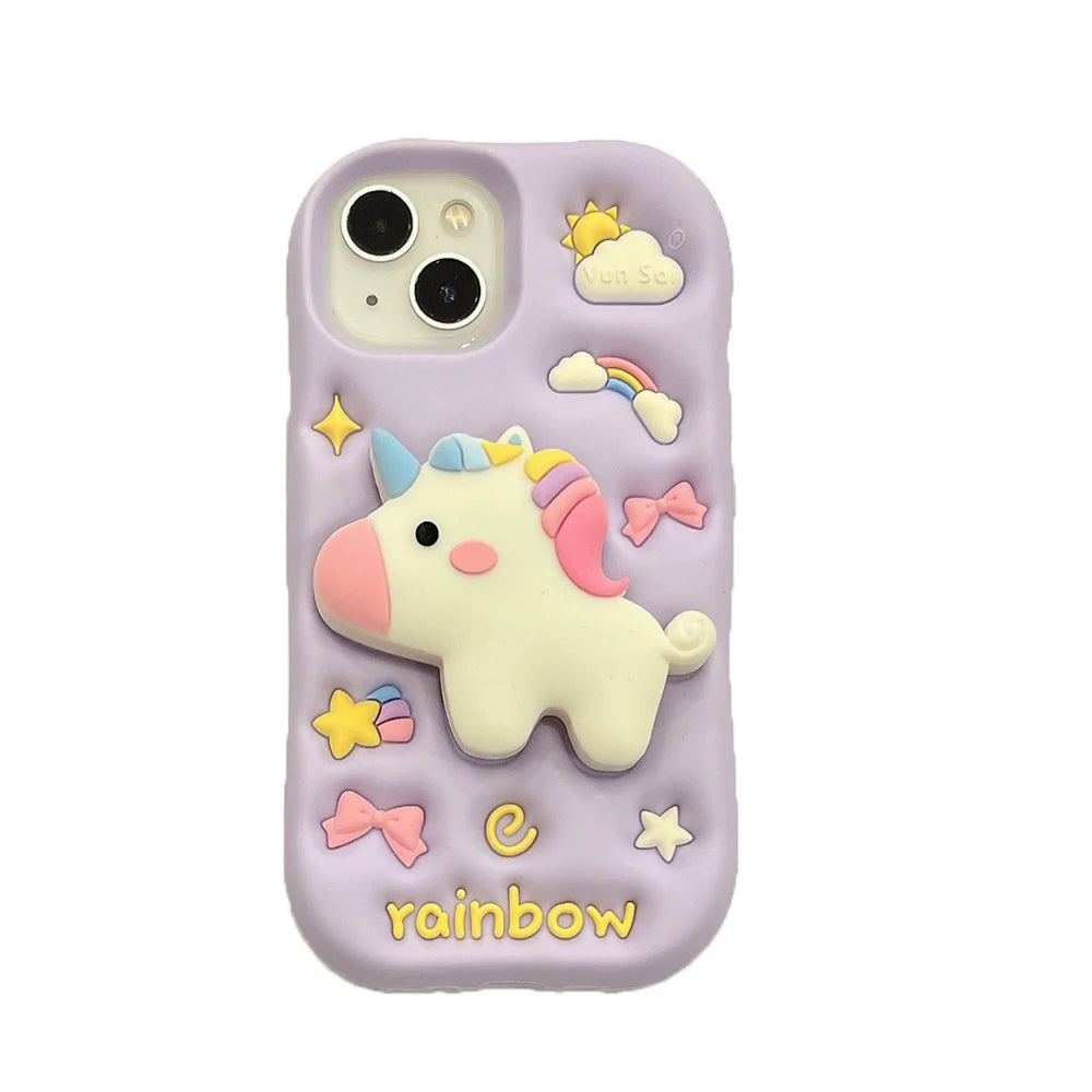 【アニマルシリーズ】立体レインボーユニコーン かわいい3Dデザイン スマホケース|iPhone対応 #251006