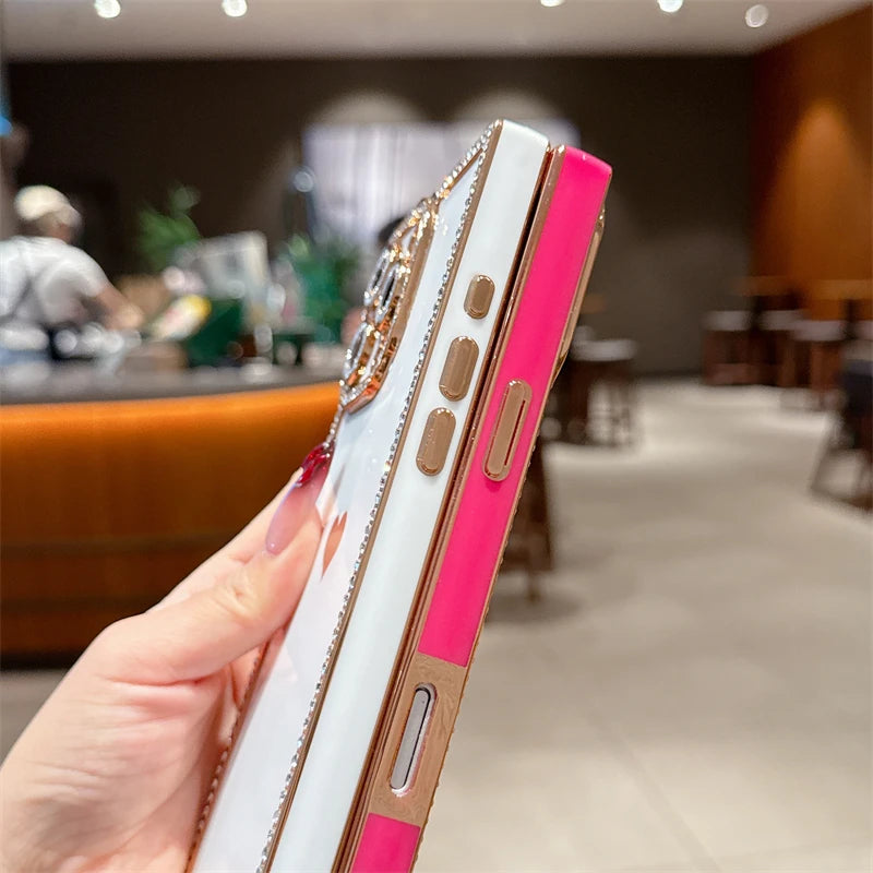 【スクエアシリーズ】キラキラビジュー ワンポイントハート スマホケース|iPhone対応 #250816