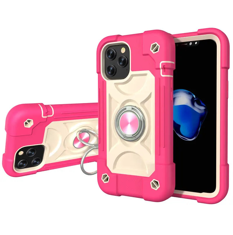 【耐衝撃カラフルリング付きスマホケース】スタンド機能付き|iPhone対応 #250810