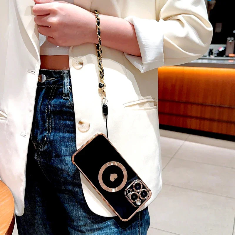 【ハートシリーズ】ゴールドフレーム&ハートデザイン 高級感おしゃれスマホケース|iPhone対応 #251112