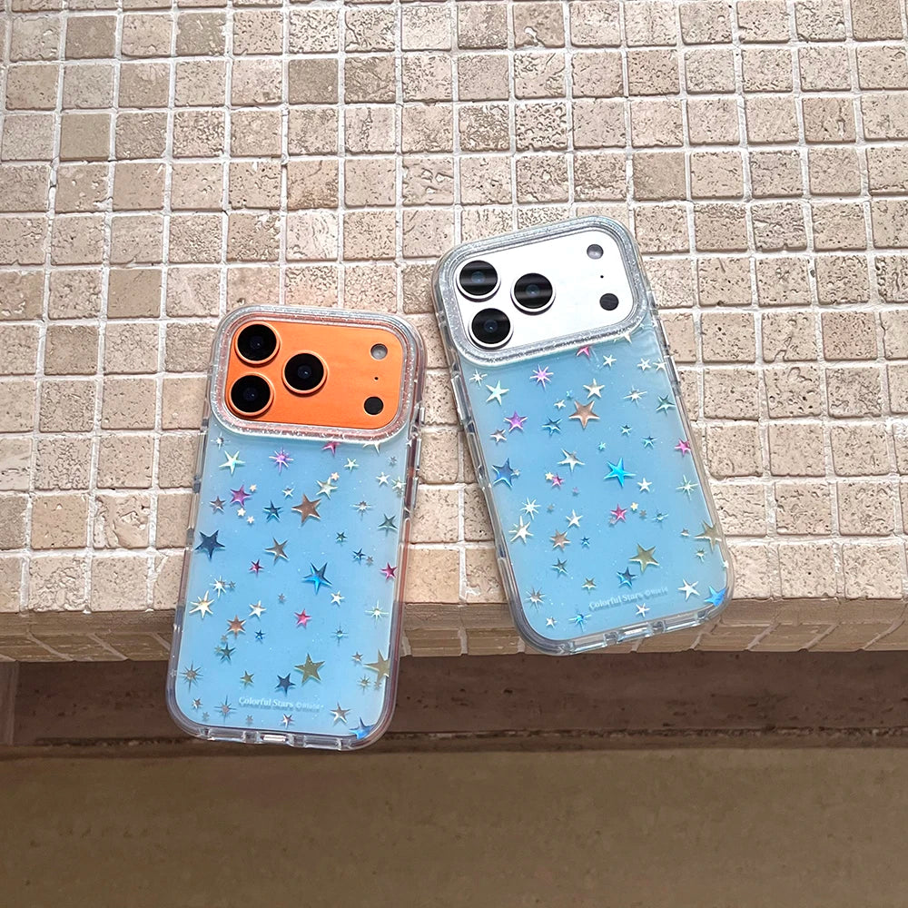 【カラフルスター】ブルースカイ×ホログラムスター クリアスマホケース|iPhone対応 #250216