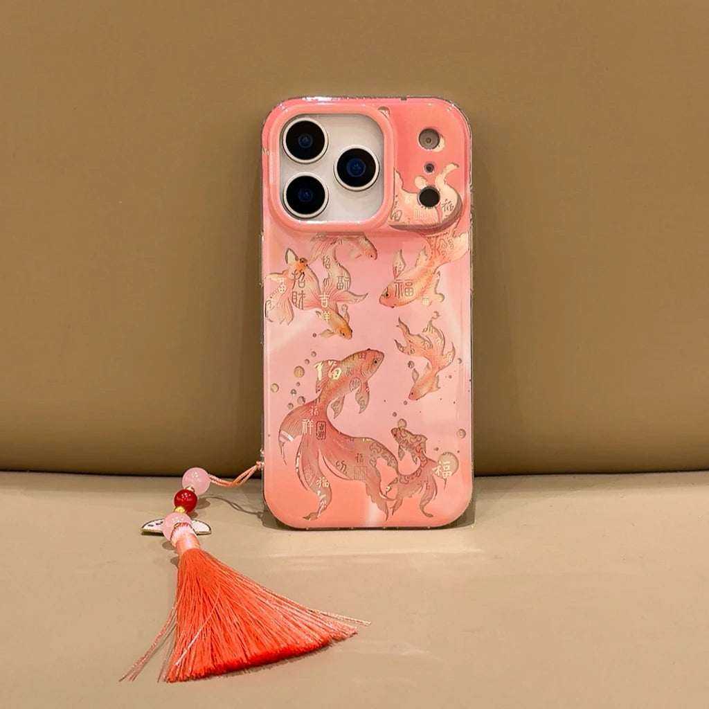 開運 鯉模様 金魚鉢 グリップ付き iPhoneケース|クリアデザイン #240516