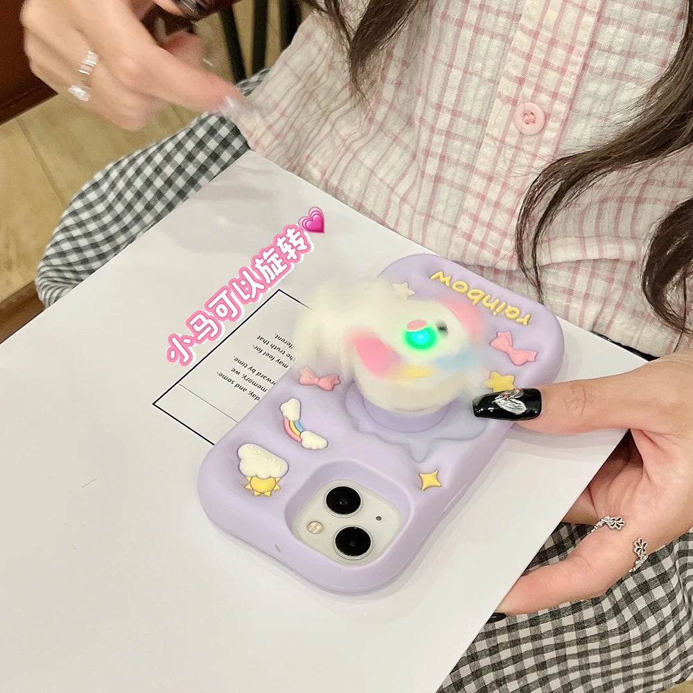 【アニマルシリーズ】立体レインボーユニコーン かわいい3Dデザイン スマホケース|iPhone対応 #251006