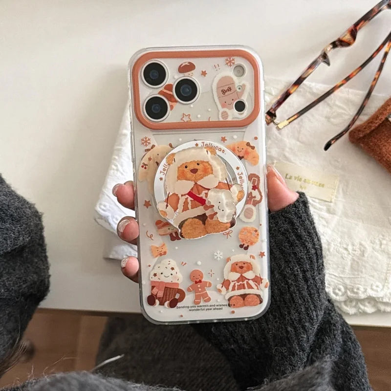 雪んこくまさん ベア スイーツ イラスト グリップ付き Magnet内蔵 iPhoneケース #240502
