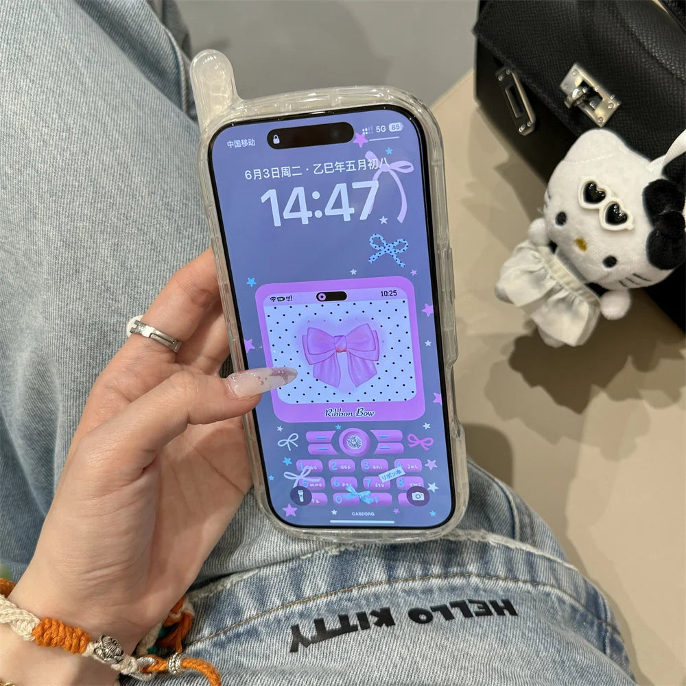 【フォンシリーズ】レトロ可愛いピンクリボン デコレーション風 スマホケース|iPhone対応 #251014