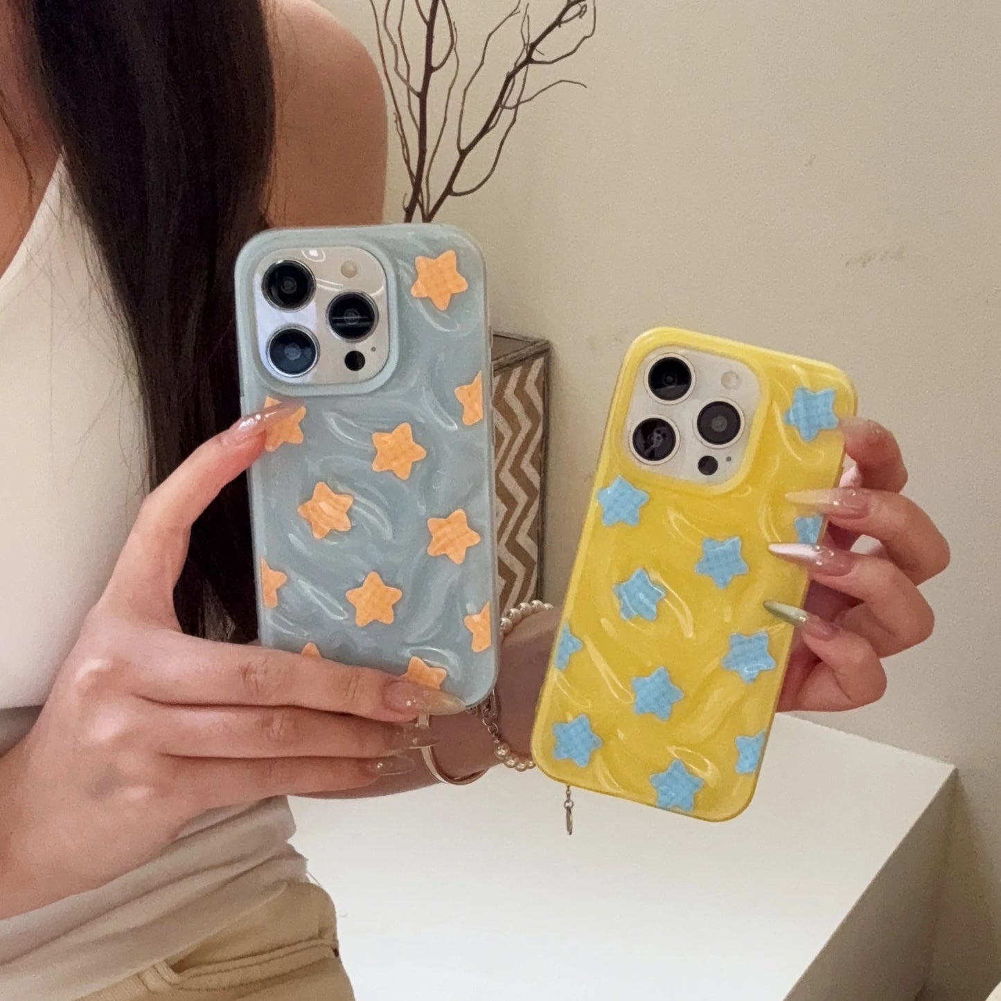 【スターシリーズ】立体3D 星柄 ポップデザイン ボールチェーン付 スマホケース|iPhone対応 #251002