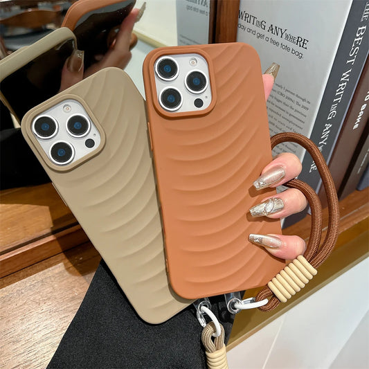 ウェーブデザイン ソフトマット シリコン iPhoneケース|ストラップ付き・立体フォルム #231122