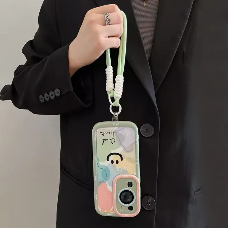 【ショルダーストラップ付きスマホケース】カラフル&ポップ スマイル ニコちゃん デザイン|iPhone対応 #250812