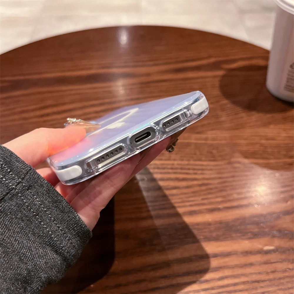 【ワイヤレス充電対応シリーズ】オーロラグラデーション 光沢リブ加工 スマホケース|iPhone対応 #250831