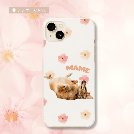 【ウチのコCASE】写真入り フラワーデザイン iPhoneケース|名入れ対応・名前カラー選択可 #230705