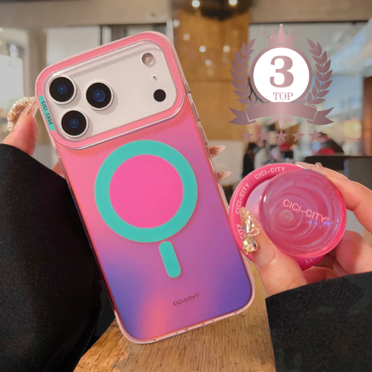 【Magnet内蔵】ネオン グラデーションカラー TPU 耐衝撃 おしゃれ ビビッドカラー グリップ付き スマホケース｜iPhone対応 #251230