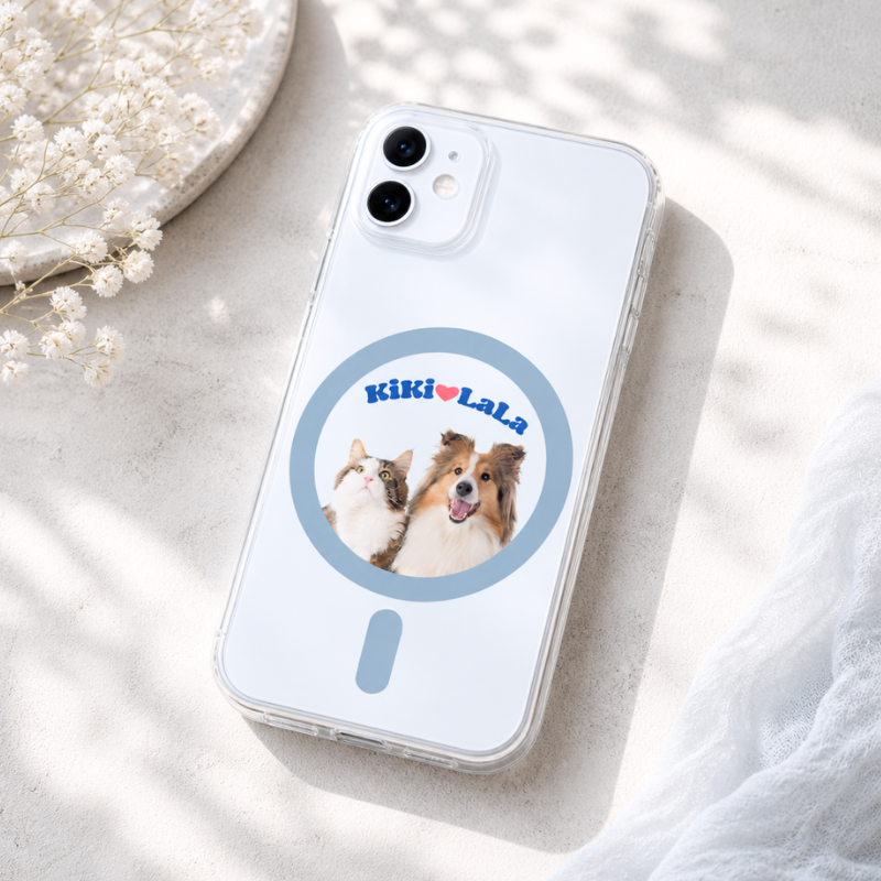 【ウチのコCASE】ペット写真カスタム クリア iPhoneケース｜名入れ対応・Magnetデザイン #231015