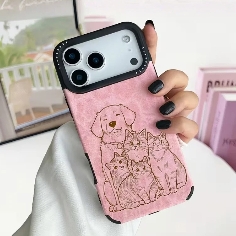 【ウチのコCASE】写真からラインアート加工 カスタム ピンクレオパード iPhoneケース｜オーダーメイド #260109