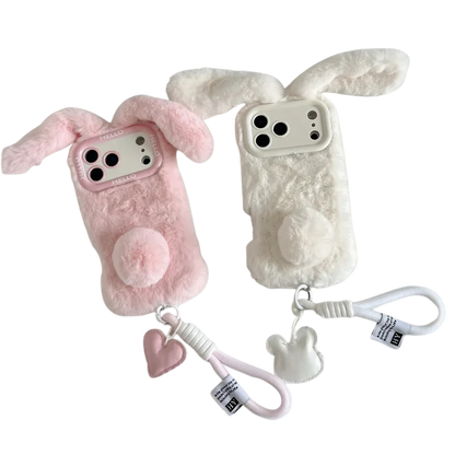 【ふわもこファーシリーズ】うさ耳 ポンポン ストラップ付き スマホケース｜iPhone対応 #250320