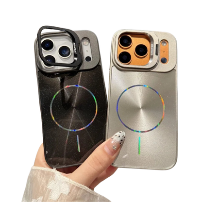 【Magnet内蔵】メタリックリングシールド × レインボー光沢 スマホケース｜iPhone対応 #250314