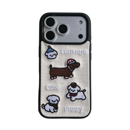 【ダックスパピー】刺繍わんこ×キャンバスデザイン スマホケース｜iPhone対応 #250214