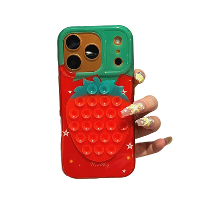 【ぷちぷち吸盤プッシュ】ストロベリー いちごデザイン×プッシュポップ スマホケース｜iPhone対応 #250313