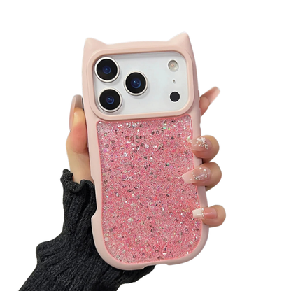 【猫耳シリーズ】キラキラ ラメ グリッター 猫耳デザイン スマホケース｜iPhone対応 #250307