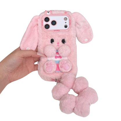 【ふわもこうさぎ】エコファー しっぽチャーム スマホケース｜iPhone対応 #250219