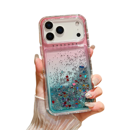 【流れるシリーズ】キラキラグリッター 星屑ラメ入り リキッドデザイン スマホケース｜iPhone対応 #251202