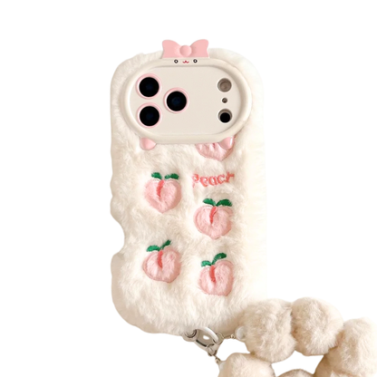 【ピーチファーリボン】もこもこピーチ×リボンカメラカバー スマホケース｜iPhone対応  #250113