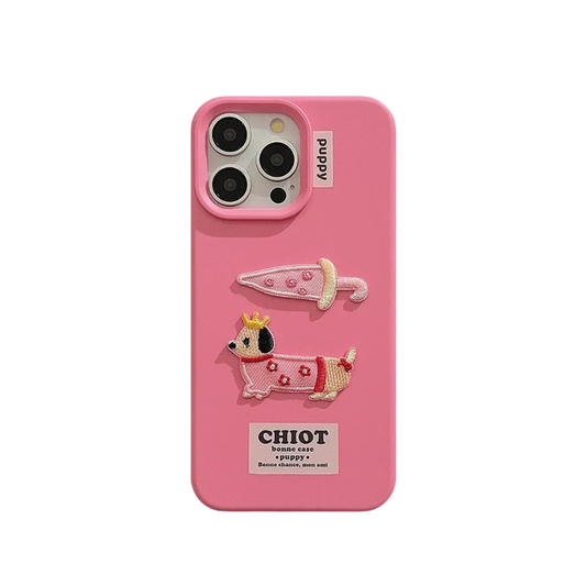 【ピンクパピークラウン】刺繍Dog 犬 × アンブレラ スマホケース｜iPhone対応 #250204