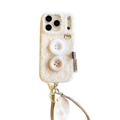 【もこもこファーボタン】 ストラップ付き ニット スマホケース｜iPhone対応 #250202