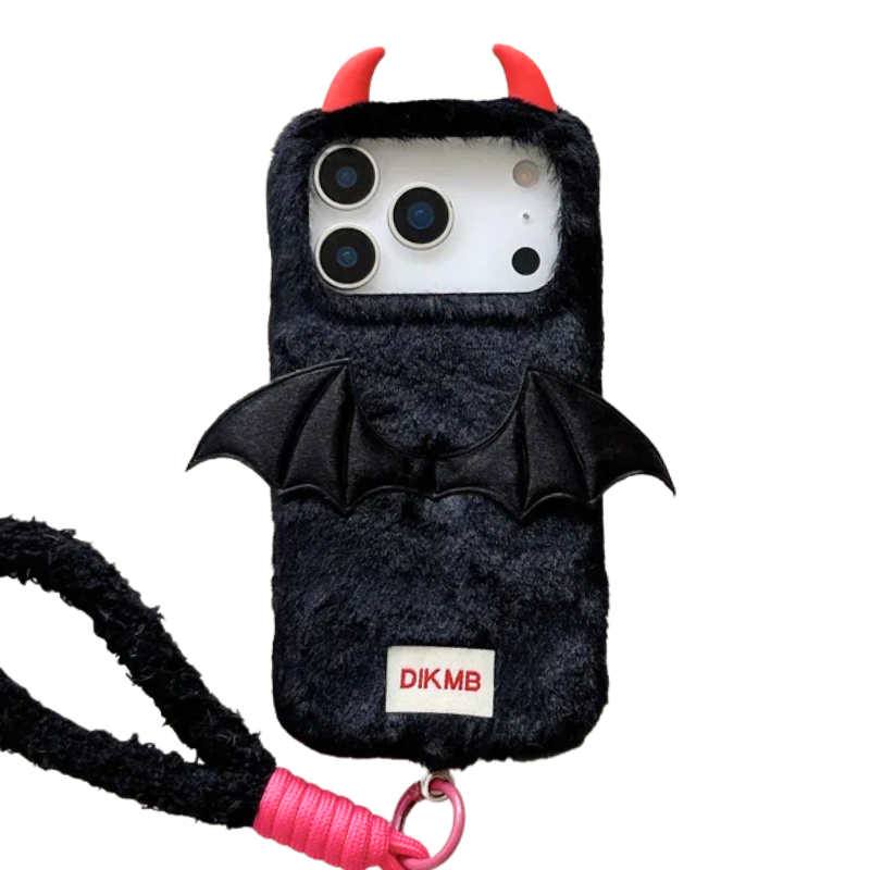【デビルバットファー】あくまツノ付き×コウモリウィング もこもこスマホケース｜iPhone対応 🦇✨ #250111