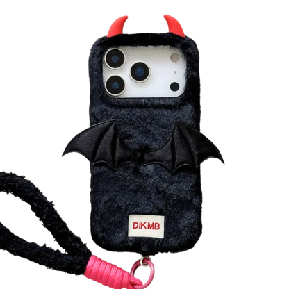 【デビルバットファー】あくまツノ付き×コウモリウィング もこもこスマホケース｜iPhone対応 🦇✨ #250111