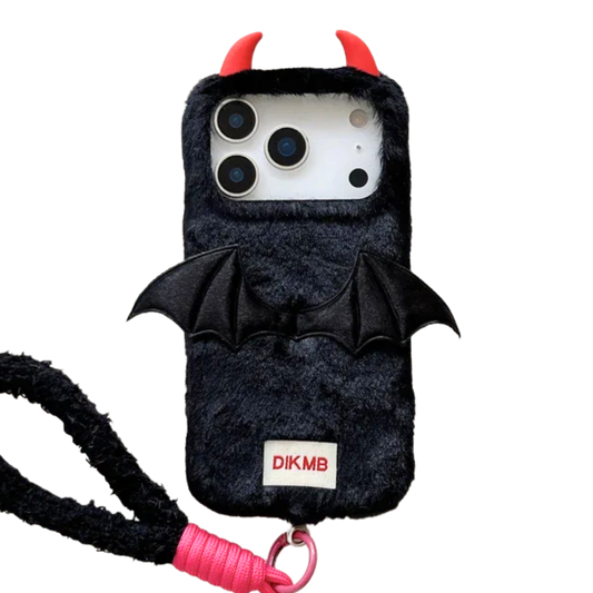 【デビルバットファー】あくまツノ付き×コウモリウィング もこもこスマホケース｜iPhone対応 🦇✨ #250111