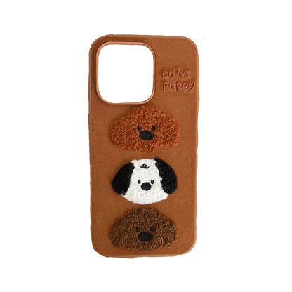 【もこもこパピー】ふわふわ犬デザイン×レザーストラップ付き スマホケース｜iPhone対応 #250328