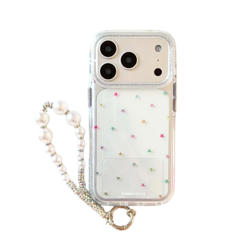 【トゥインクルスター】ラメ×スターシェル パールストラップ付き スマホケース｜iPhone対応 #250225